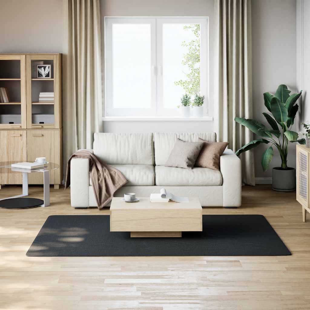 gulvtæppe 160x230 cm blødt plys skridsikkert og vaskbart sort