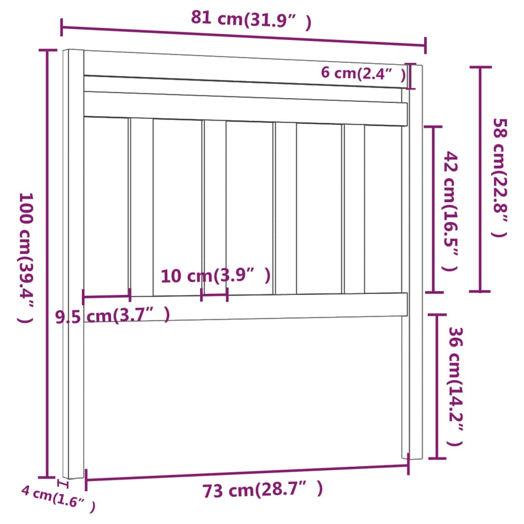 sengegærde 81x4x100 cm massivt fyrretræ sort