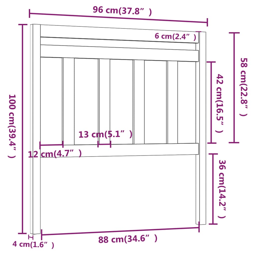 sengegærde 96x4x100 cm massivt fyrretræ sort