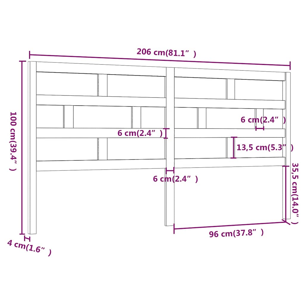 sengegærde 206x4x100 cm massivt fyrretræ sort