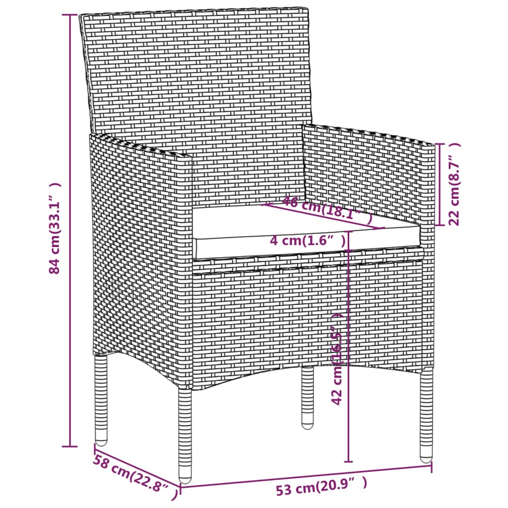 spisebordssæt til haven med hynder 5 dele grå og sort