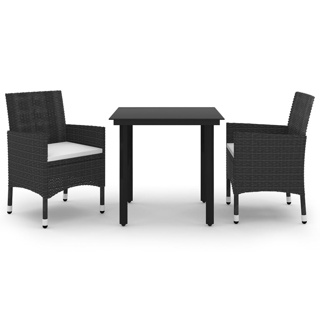 spisebordssæt til haven 3 dele med hynder polyrattan og glas