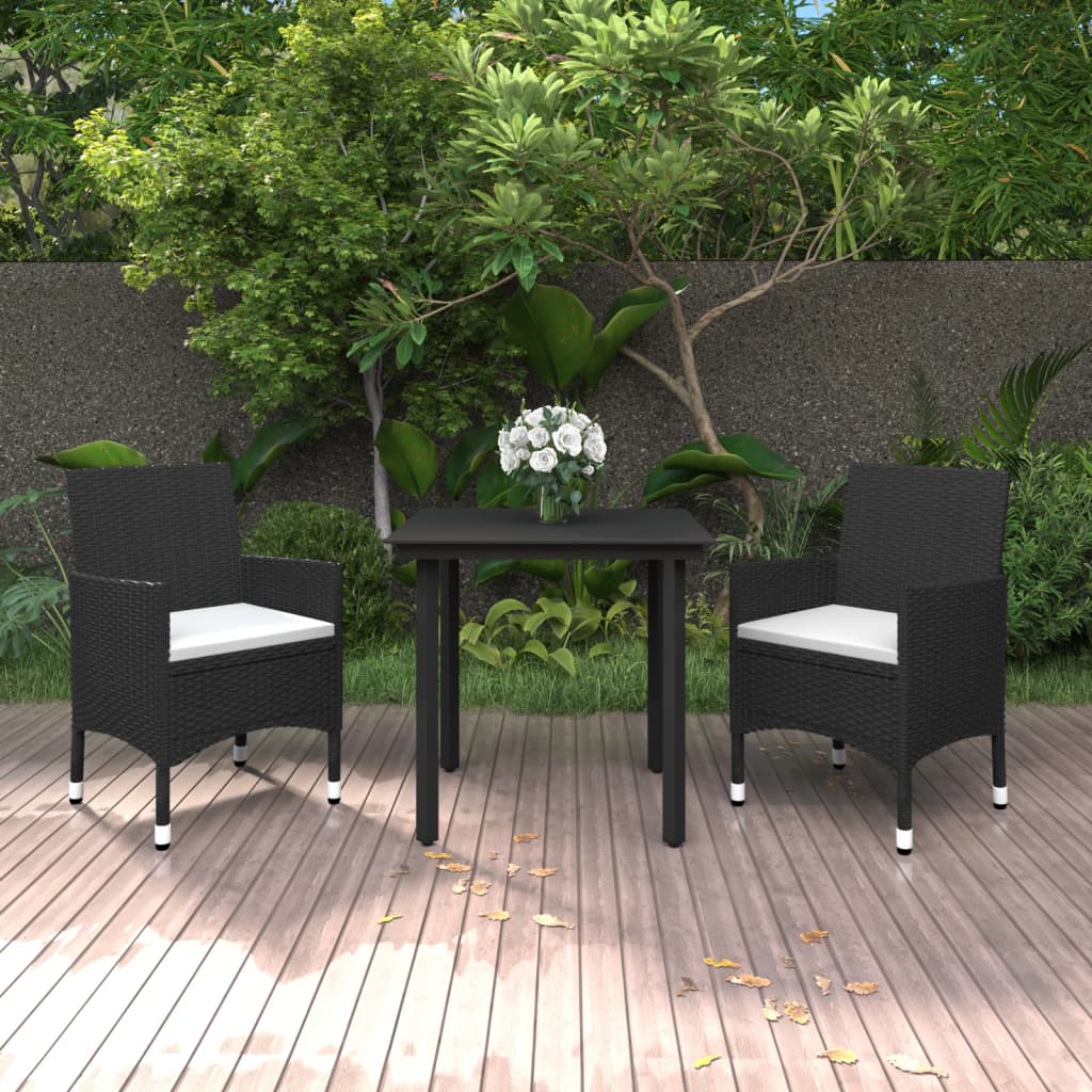 spisebordssæt til haven 3 dele med hynder polyrattan og glas