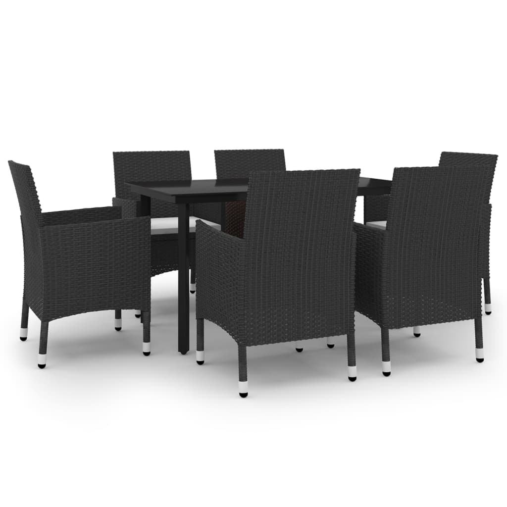 spisebordssæt til haven 7 dele med hynder polyrattan og glas
