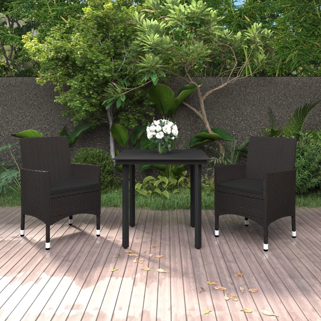 spisebordssæt til haven 3 dele med hynder polyrattan og glas