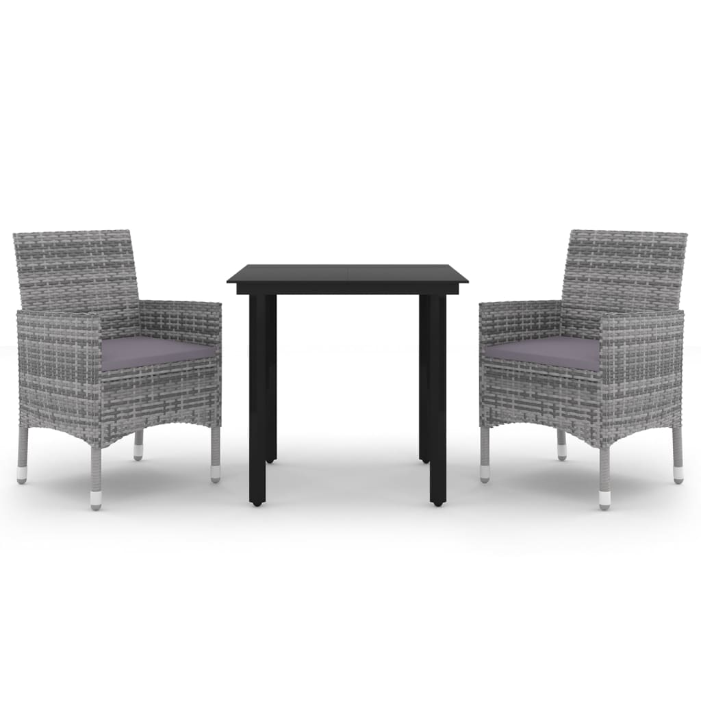 spisebordssæt til haven 3 dele med hynder polyrattan og glas