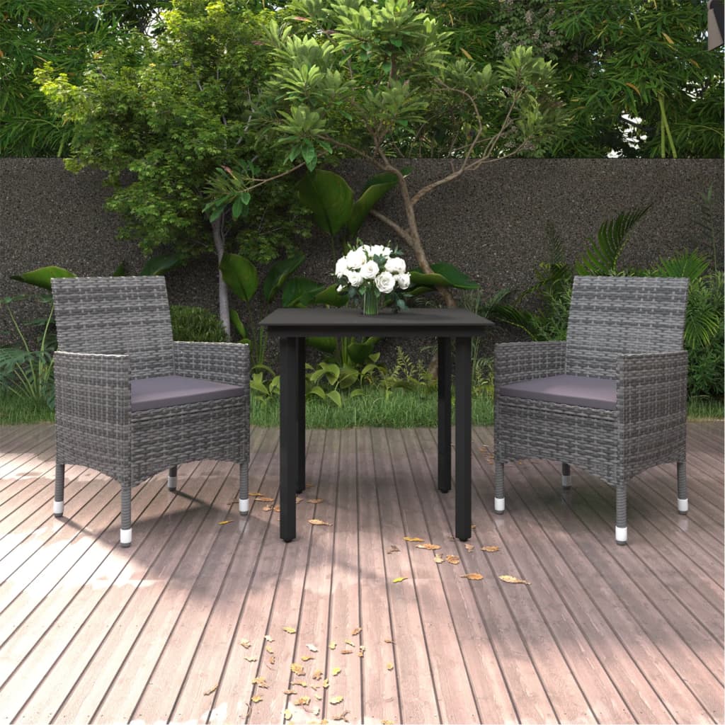 spisebordssæt til haven 3 dele med hynder polyrattan og glas
