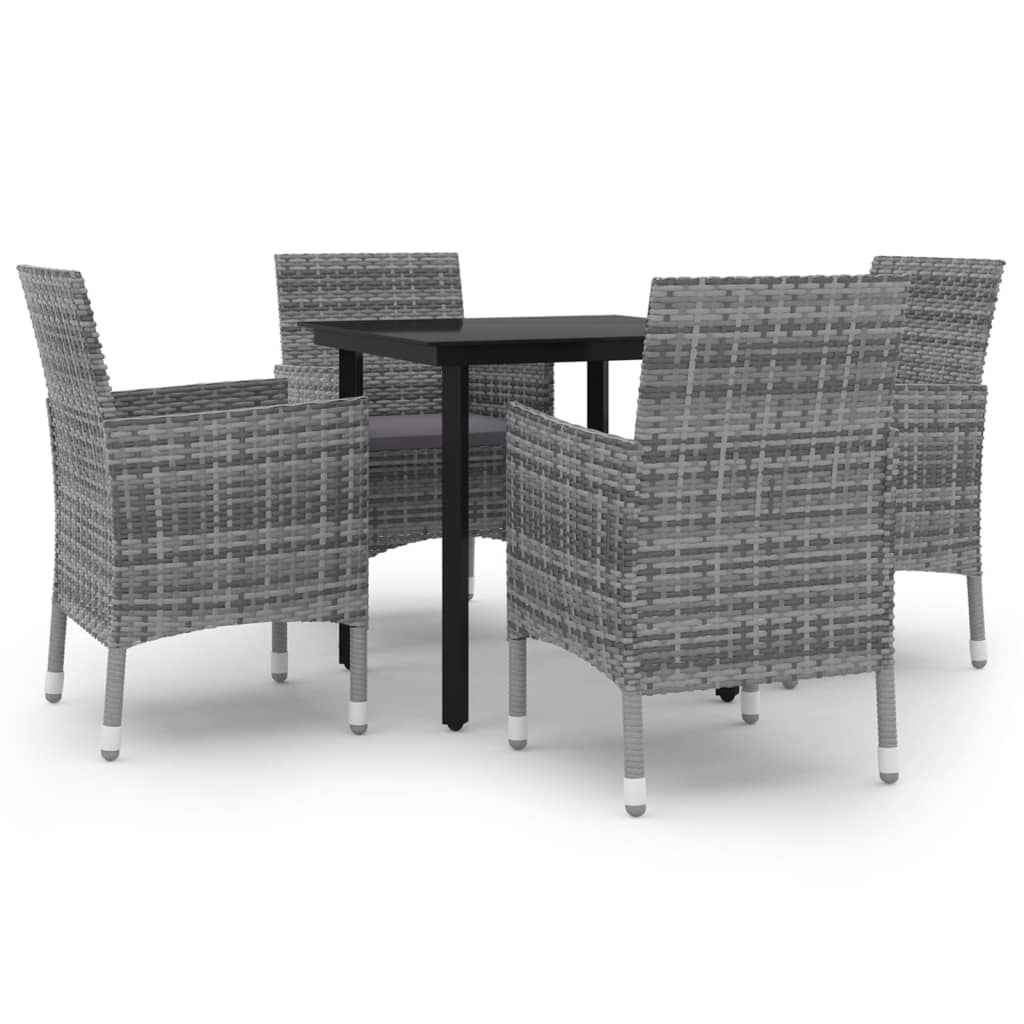 spisebordssæt til haven 5 dele med hynder polyrattan og glas