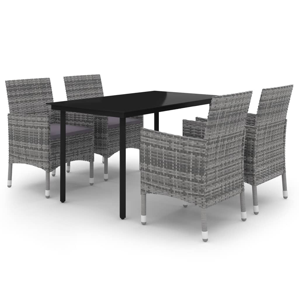 spisebordssæt til haven 5 dele med hynder polyrattan og glas