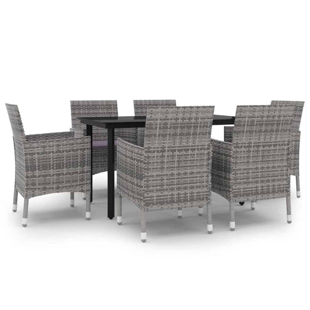 spisebordssæt til haven 7 dele med hynder polyrattan og glas