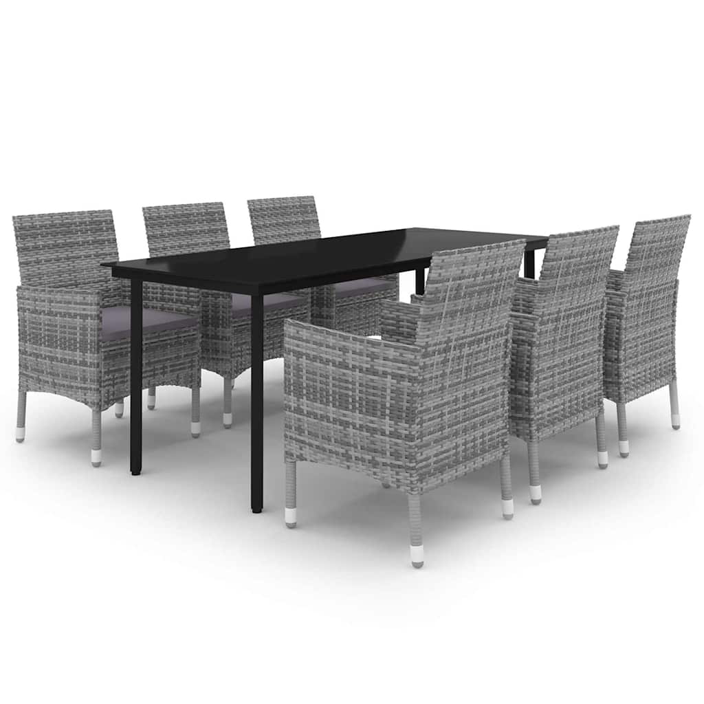 spisebordssæt til haven 7 dele med hynder polyrattan og glas