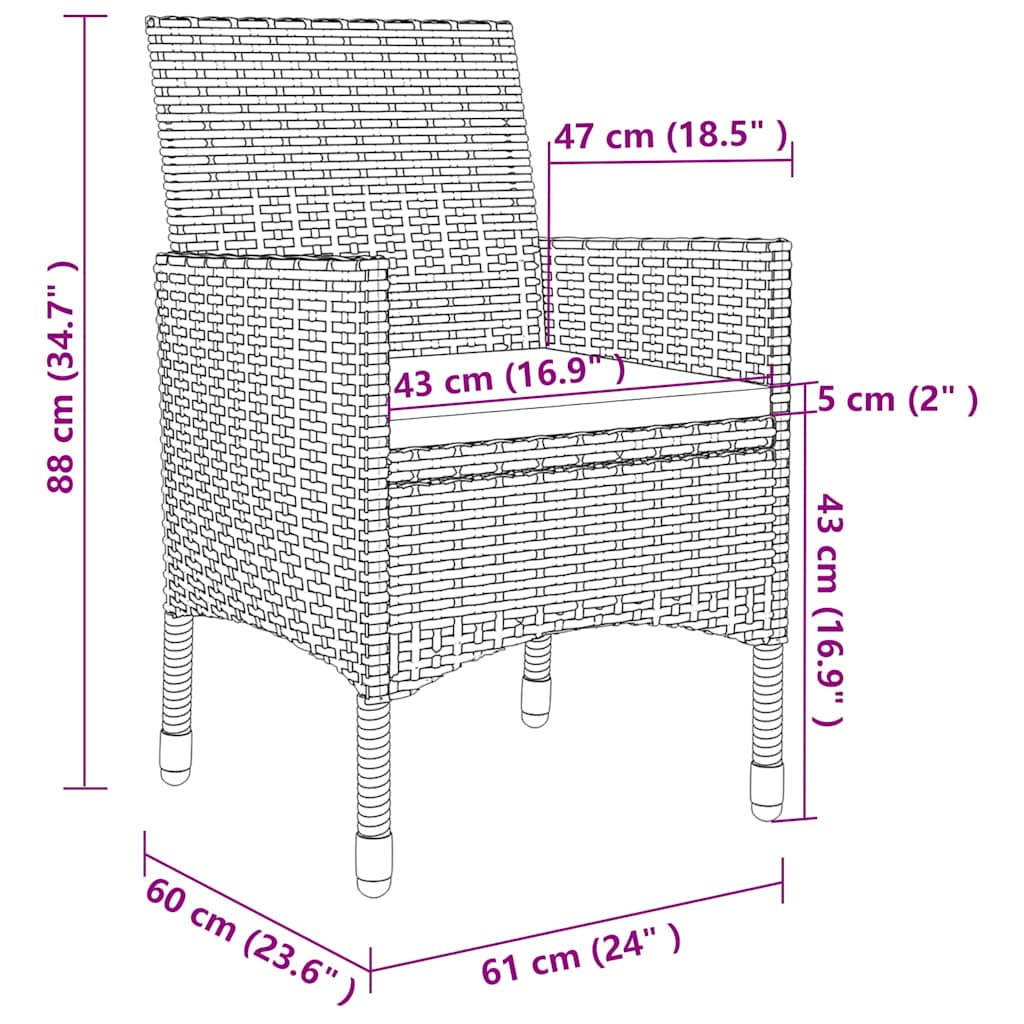 spisebordssæt til haven 7 dele med hynder polyrattan og glas