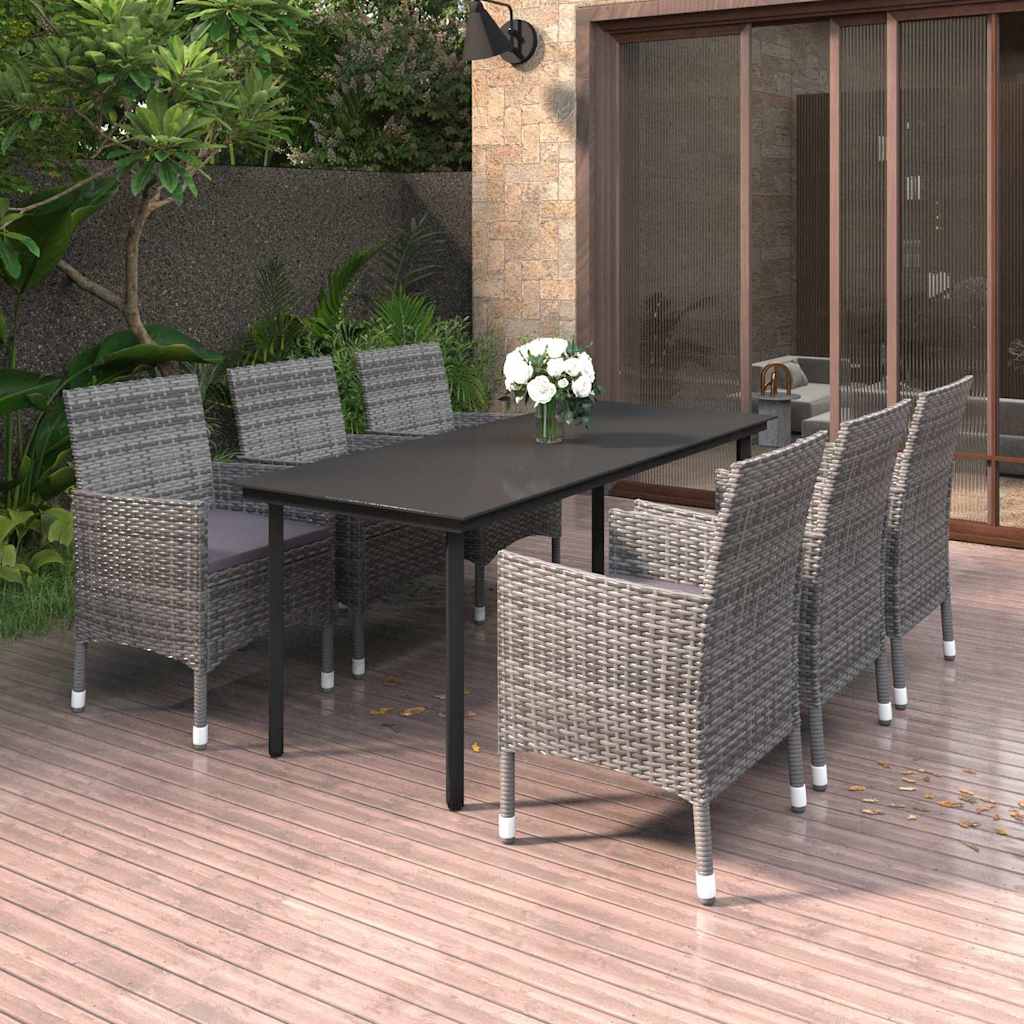 spisebordssæt til haven 7 dele med hynder polyrattan og glas