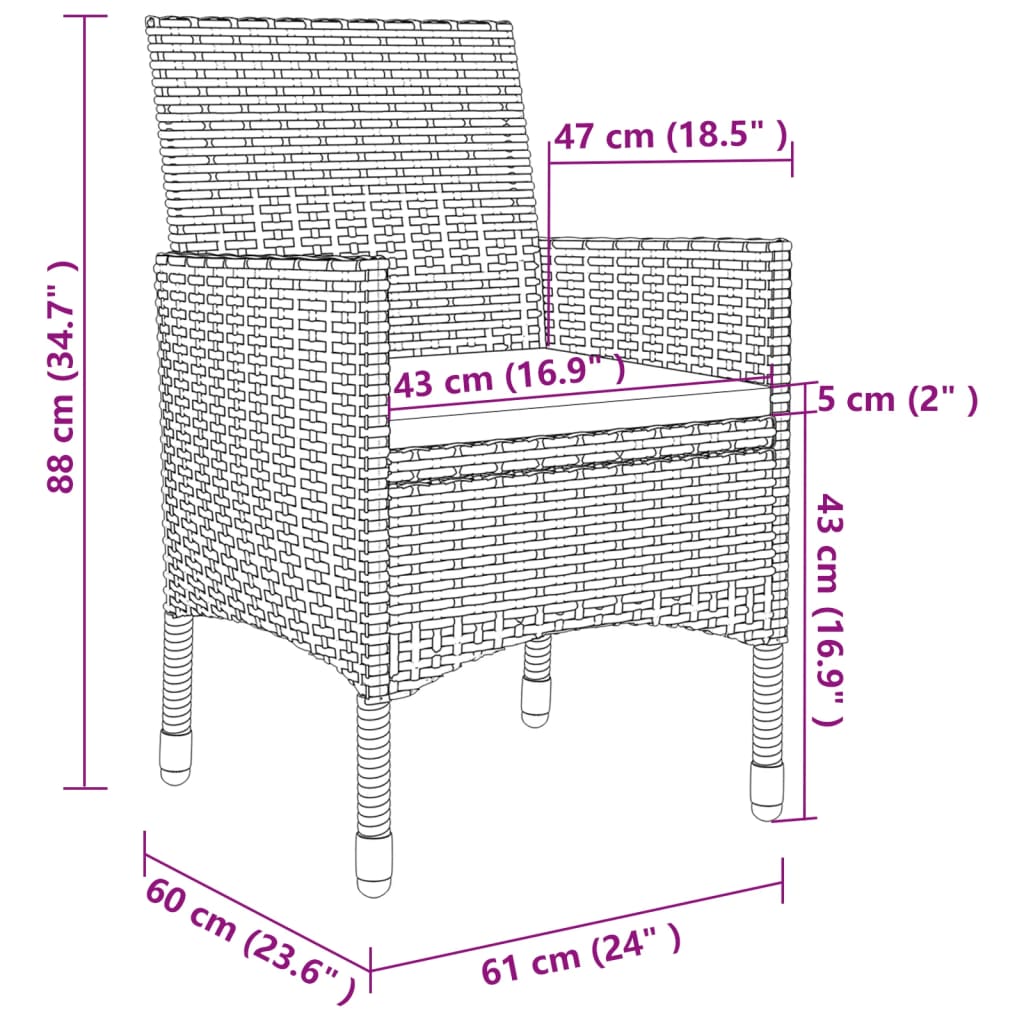 spisebordssæt til haven 5 dele med hynder polyrattan og glas