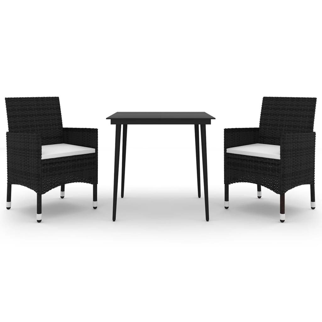 spisebordssæt til haven 3 dele med hynder polyrattan og glas