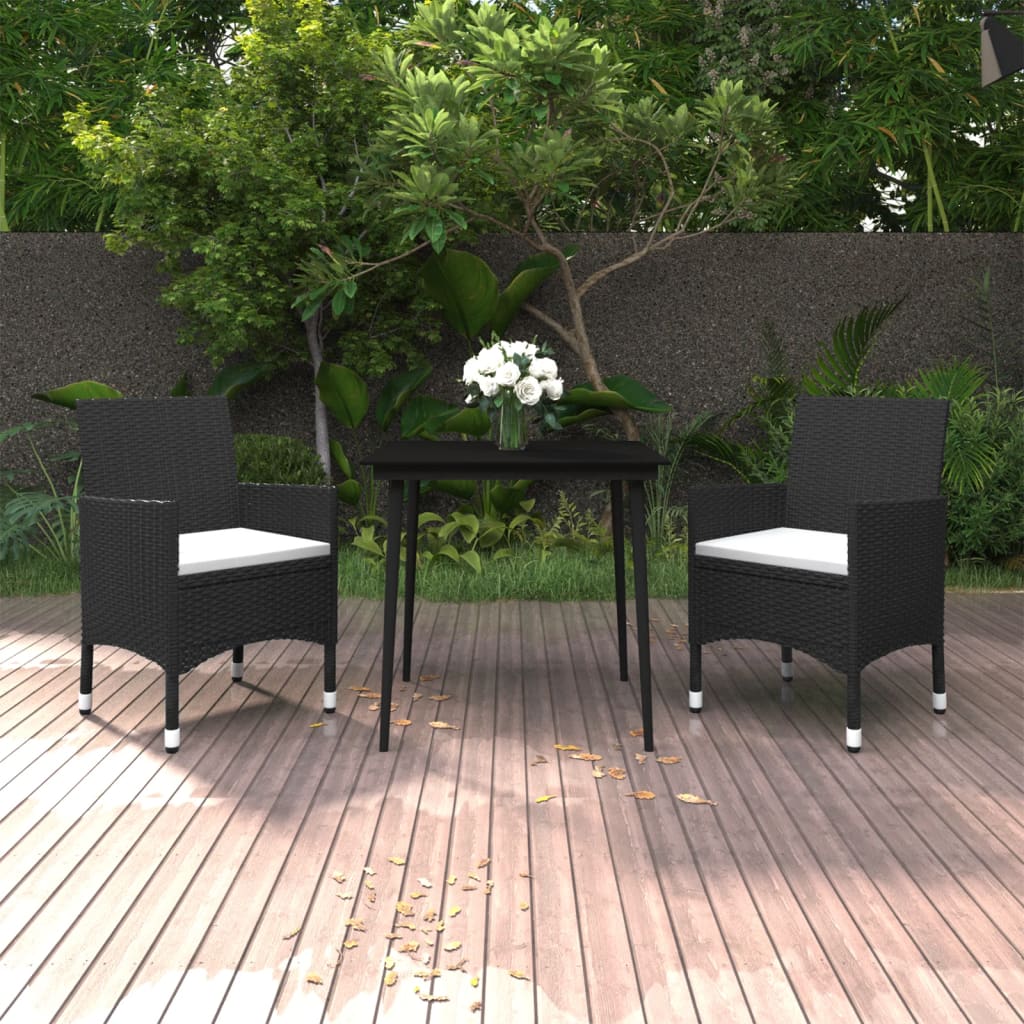 spisebordssæt til haven 3 dele med hynder polyrattan og glas