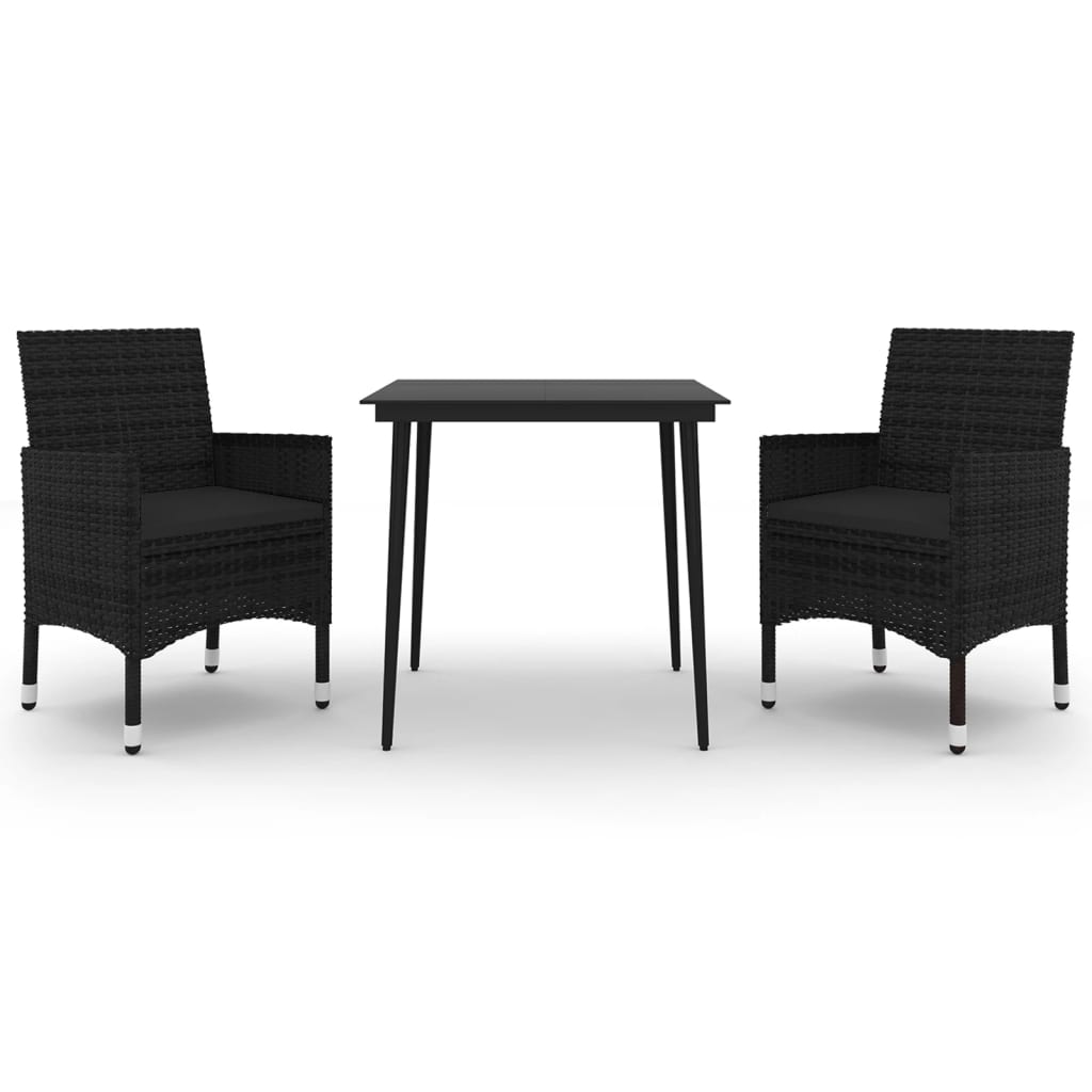 spisebordssæt til haven 3 dele med hynder polyrattan og glas
