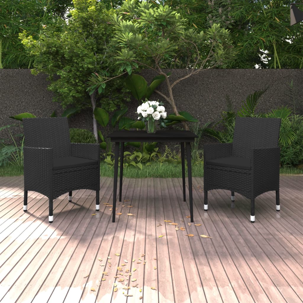 spisebordssæt til haven 3 dele med hynder polyrattan og glas