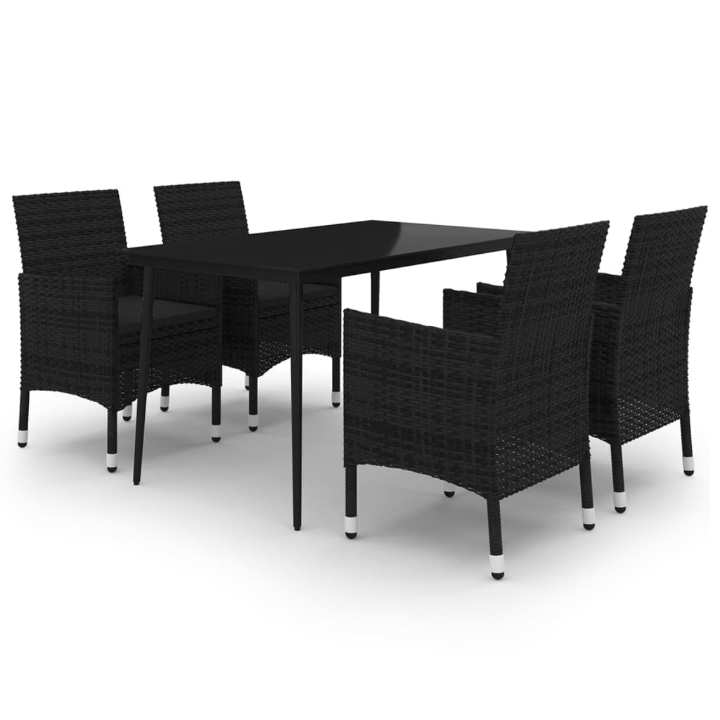 spisebordssæt til haven 5 dele med hynder polyrattan og glas