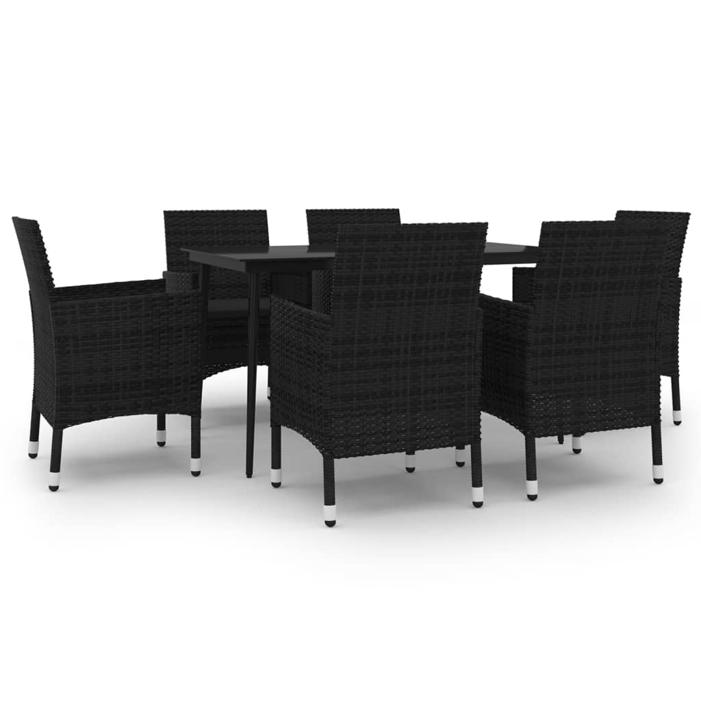 spisebordssæt til haven 7 dele med hynder polyrattan og glas