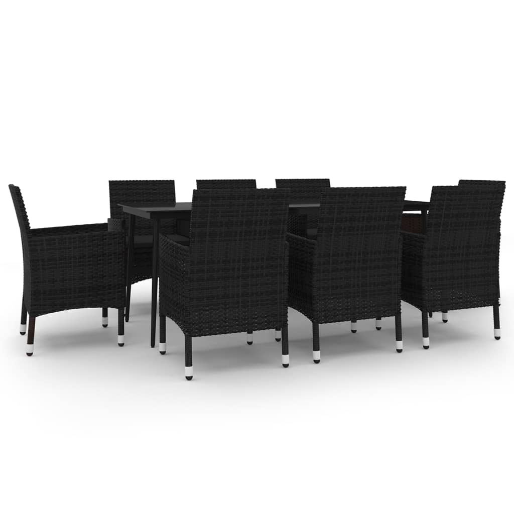 spisebordssæt til haven 9 dele med hynder polyrattan og glas
