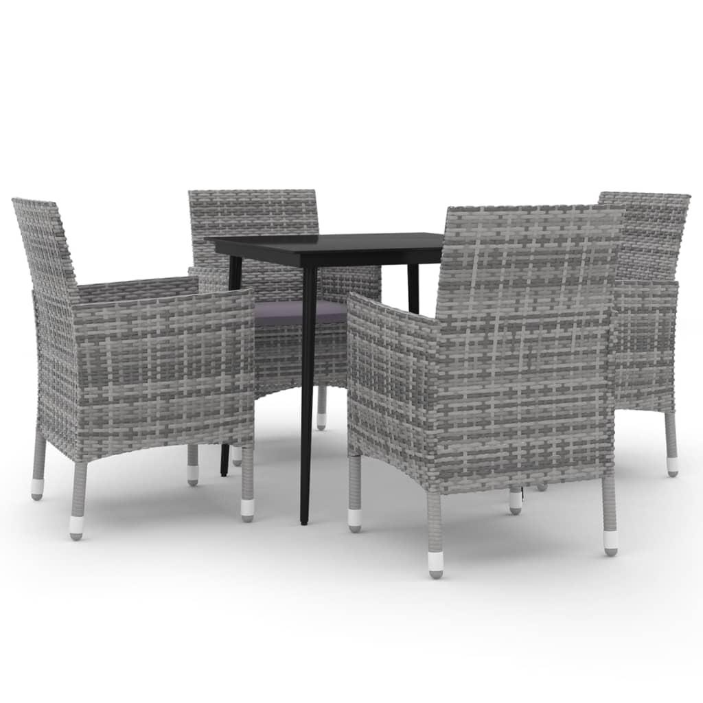 spisebordssæt til haven 5 dele med hynder polyrattan og glas