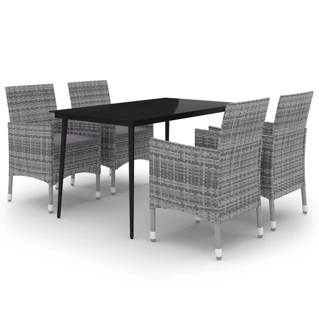spisebordssæt til haven 5 dele med hynder polyrattan og glas