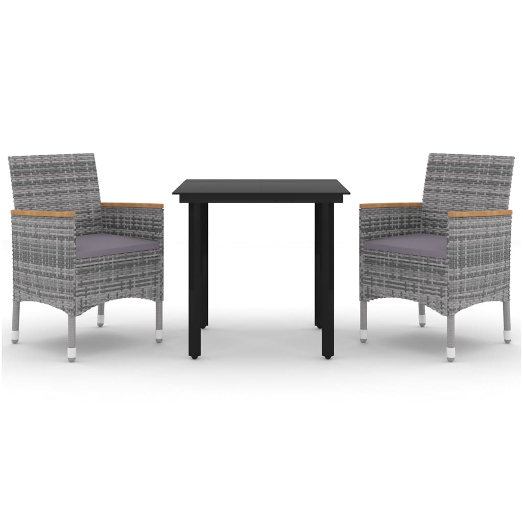 spisebordssæt til haven 3 dele med hynder polyrattan og glas