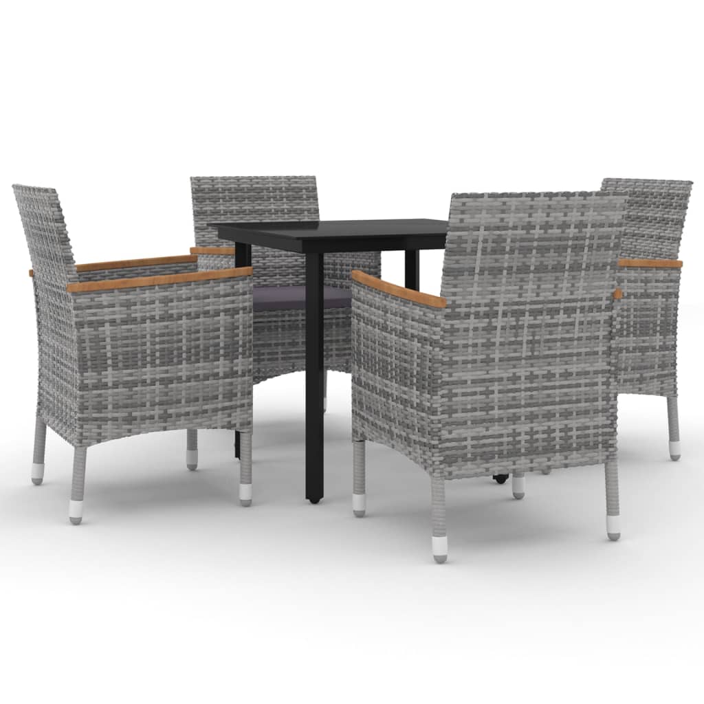 spisebordssæt til haven 5 dele med hynder polyrattan og glas