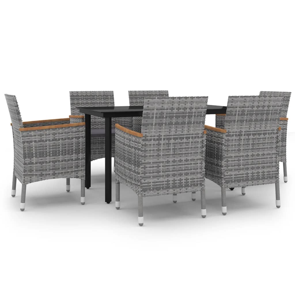 spisebordssæt til haven 7 dele med hynder polyrattan og glas