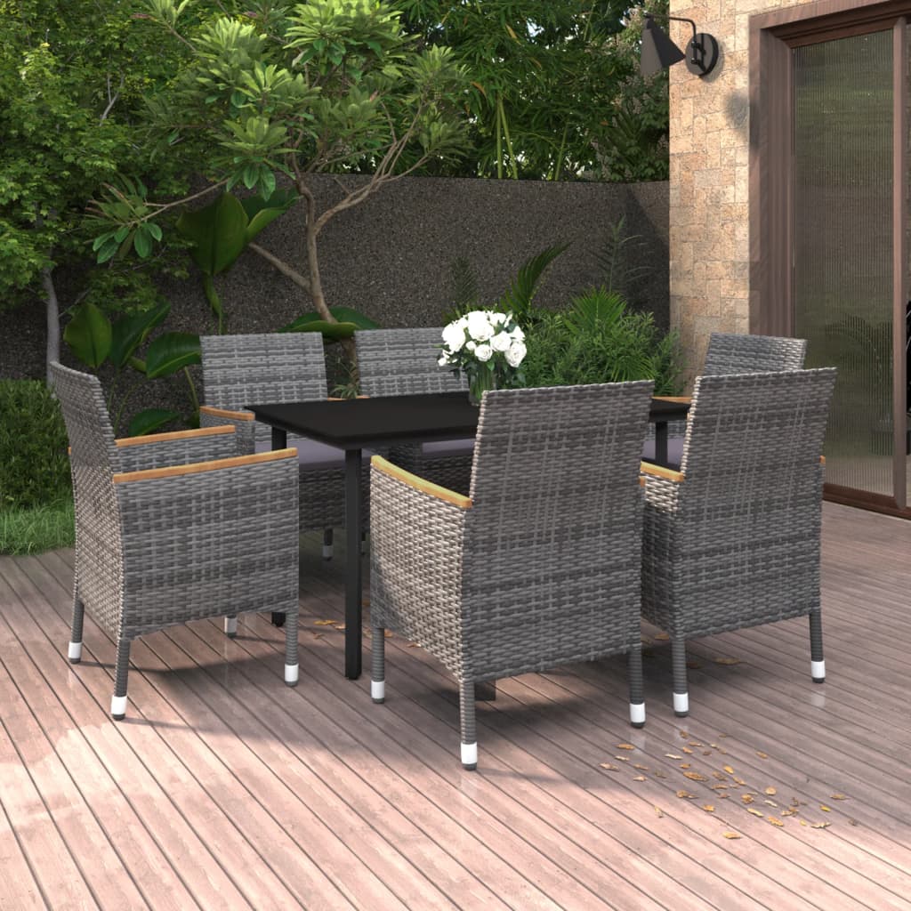spisebordssæt til haven 7 dele med hynder polyrattan og glas
