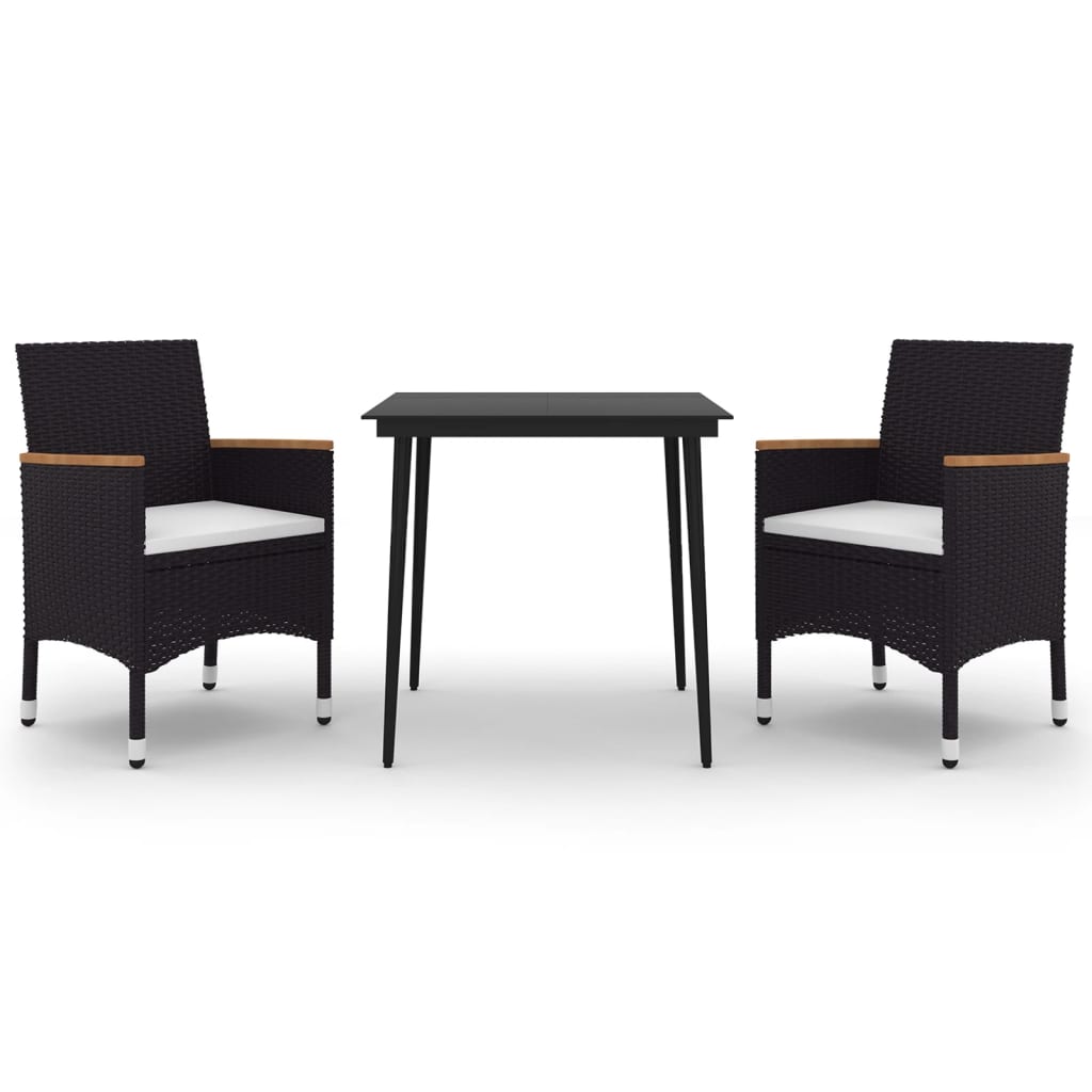 spisebordssæt til haven 3 dele med hynder polyrattan og glas