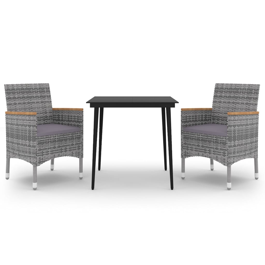 spisebordssæt til haven 3 dele med hynder polyrattan og glas