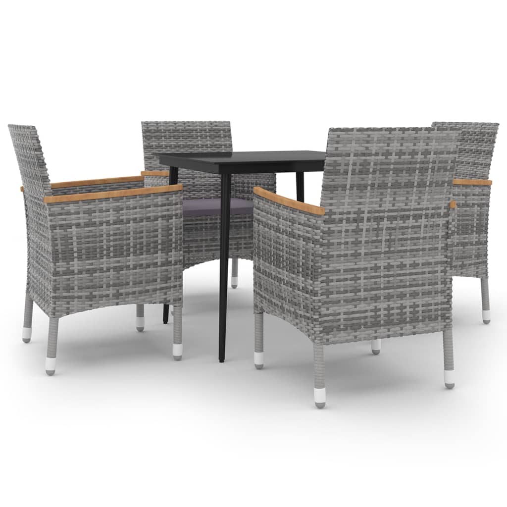 spisebordssæt til haven 5 dele med hynder polyrattan og glas