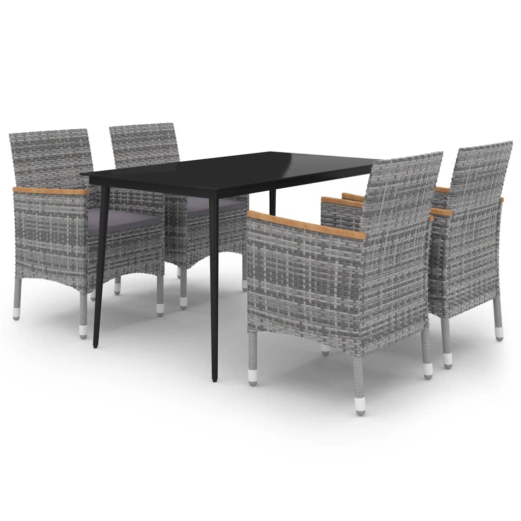 spisebordssæt til haven 5 dele med hynder polyrattan og glas