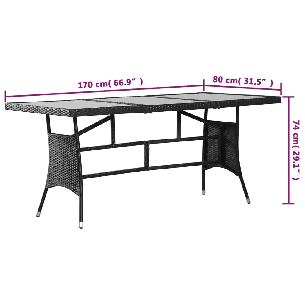 havebord 170x80x74 cm polyrattan sort