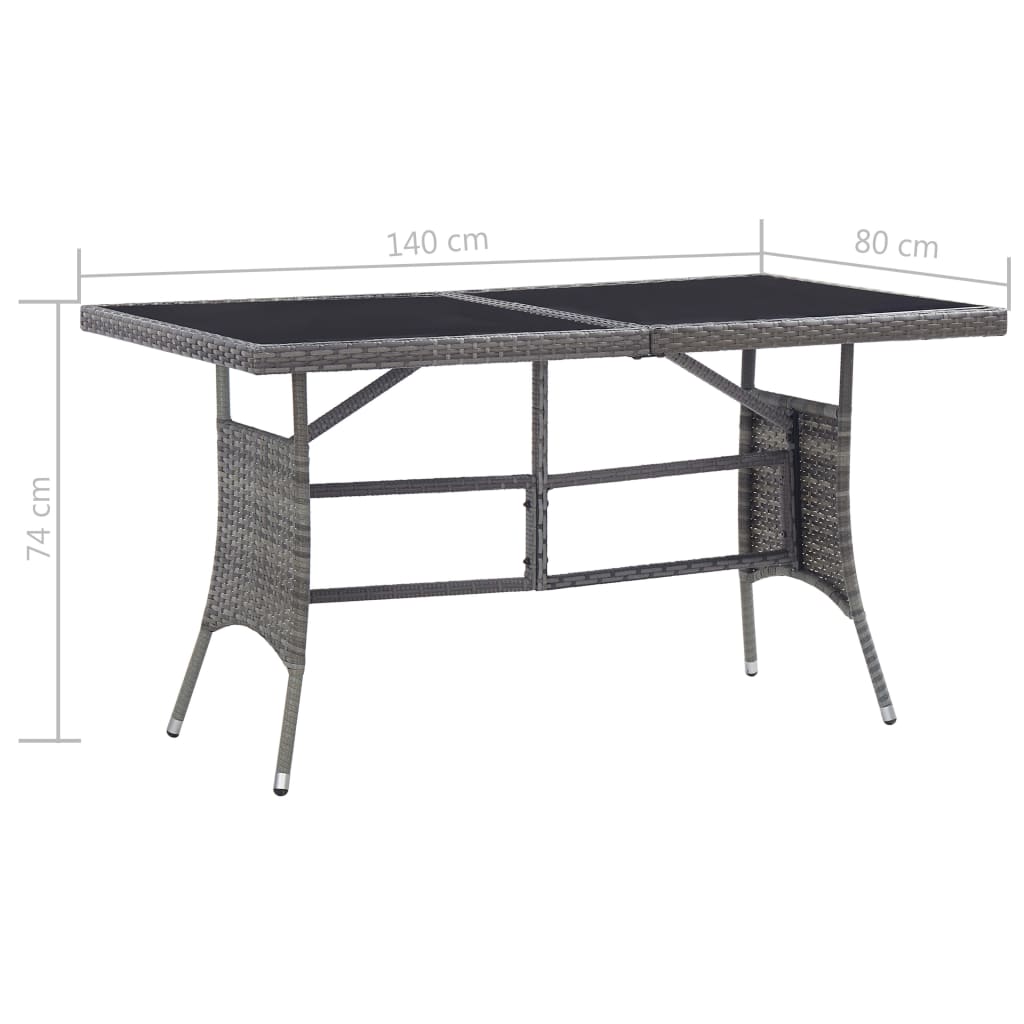 havebord 140 x 80 x 74 cm polyrattan grå