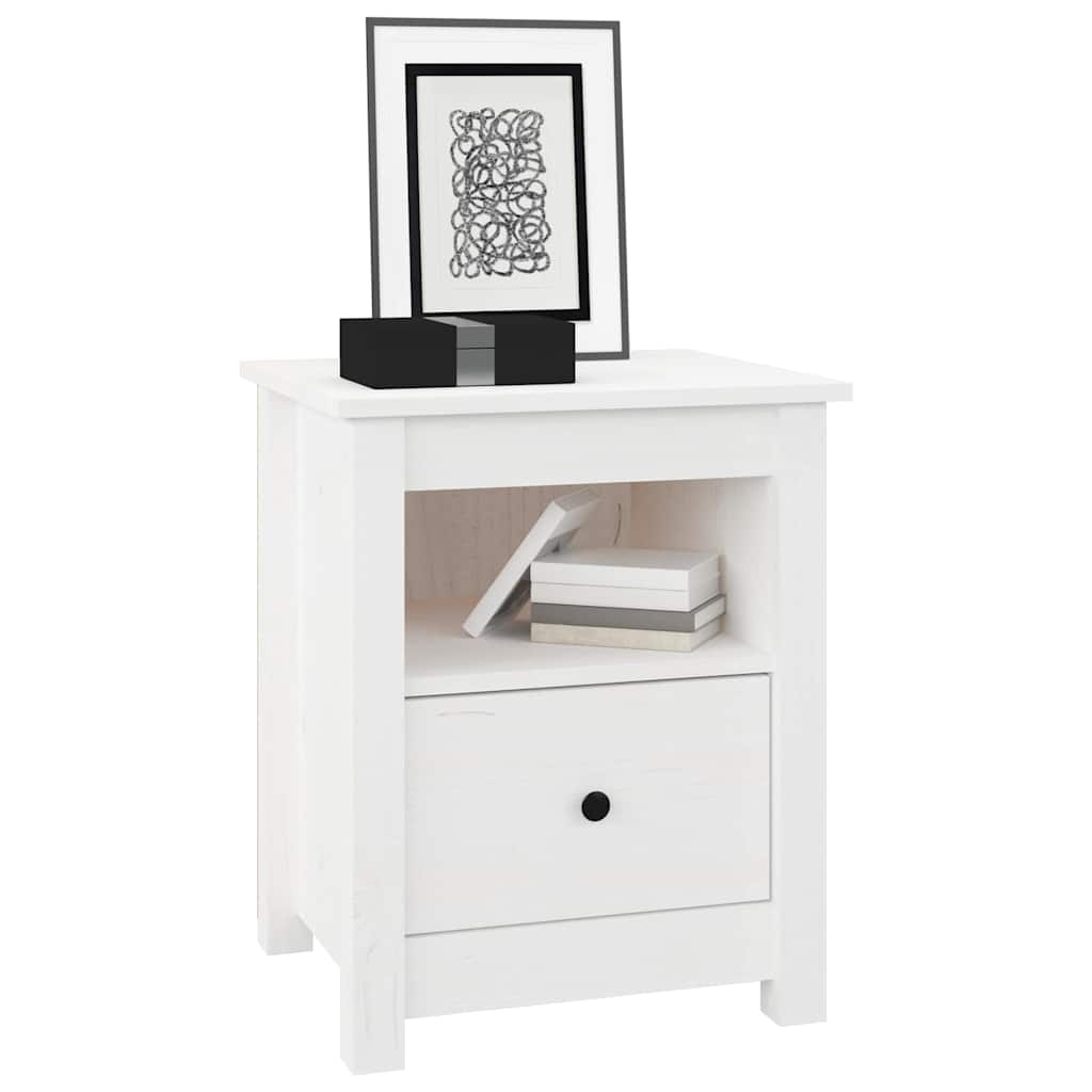 sengebord 40x35x49 cm massivt fyrretræ hvid
