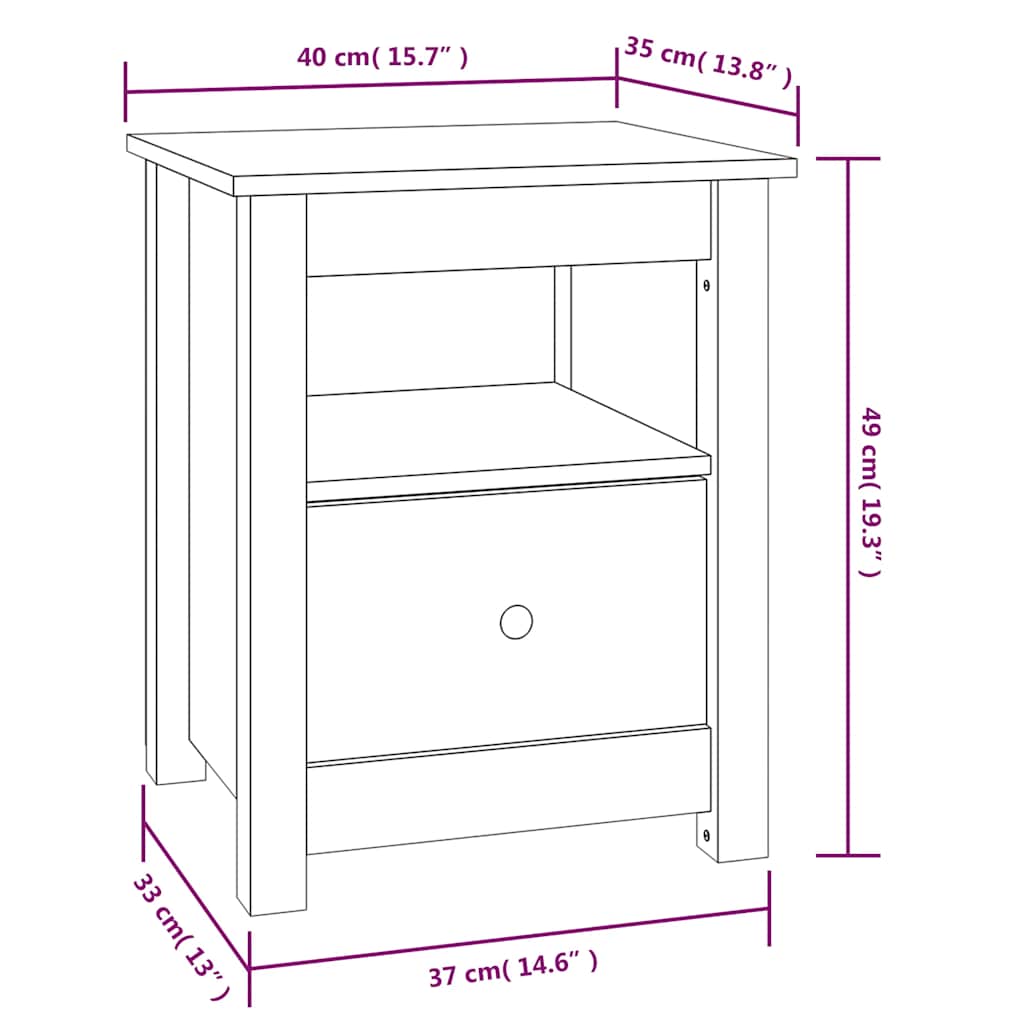 sengebord 40x35x49 cm massivt fyrretræ hvid
