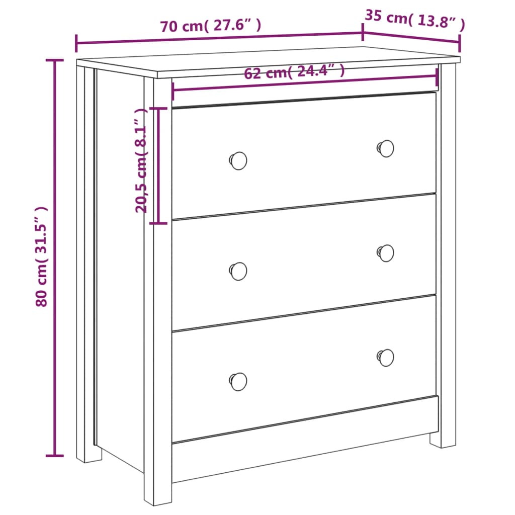 skænk 70x35x80 cm massivt fyrretræ