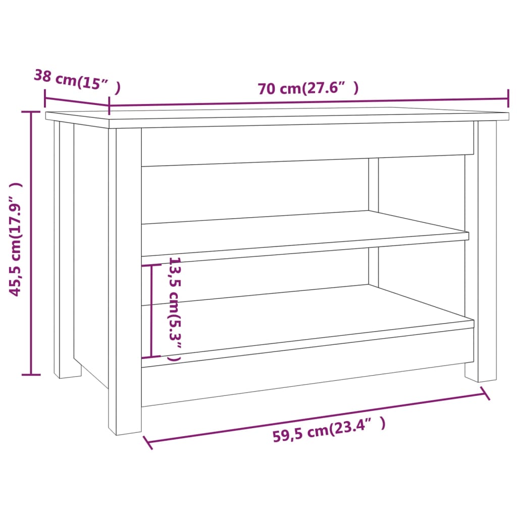 skobænk 70x38x45,5 cm massivt fyrretræ sort