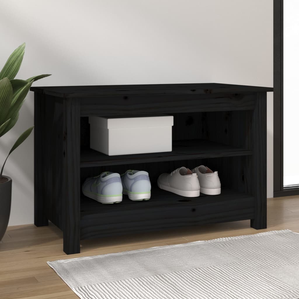 skobænk 70x38x45,5 cm massivt fyrretræ sort