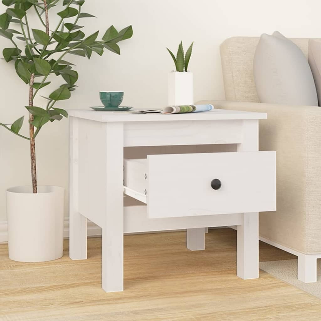 sidebord 40x40x39 cm massivt fyrretræ hvid