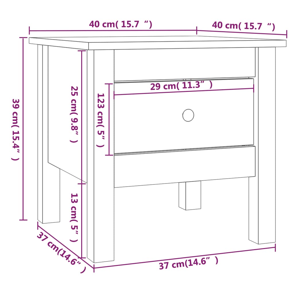 sidebord 40x40x39 cm massivt fyrretræ hvid