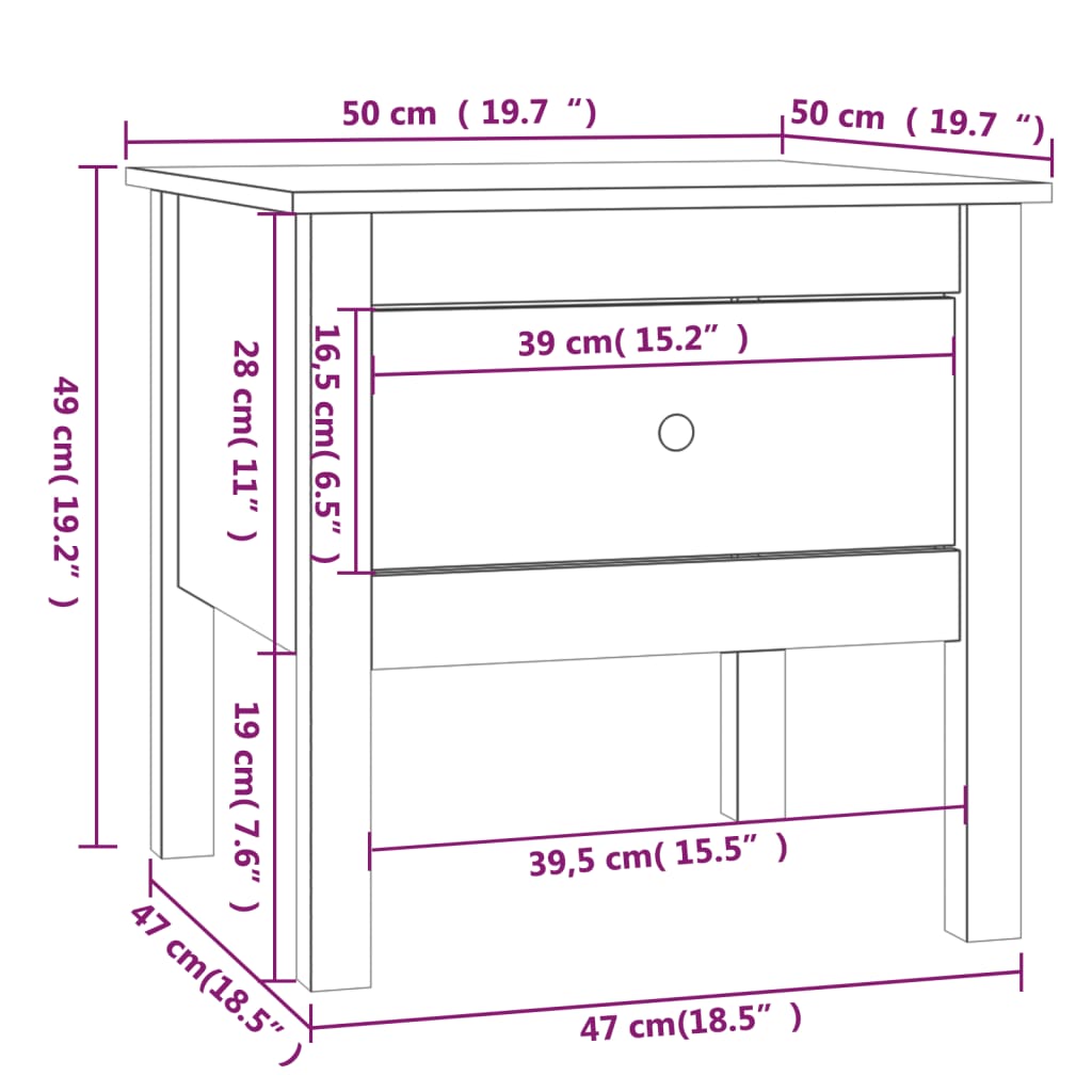 sidebord 50x50x49 cm massivt fyrretræ grå