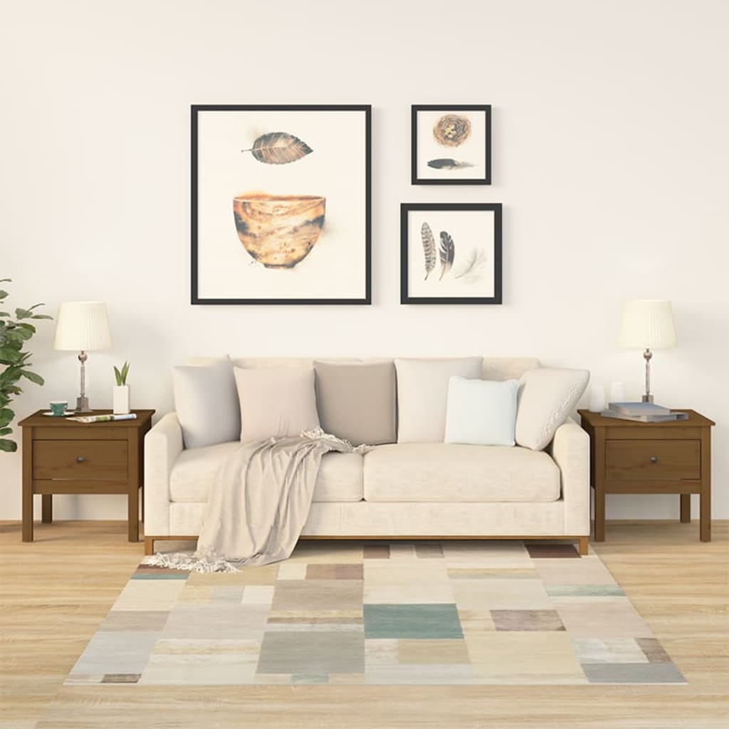 sideborde 2 stk. 50x50x49 cm massivt fyrretræ gyldenbrun