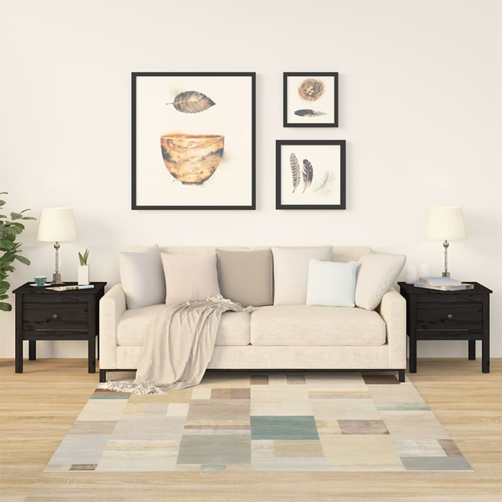 sideborde 2 stk. 50x50x49 cm massivt fyrretræ sort