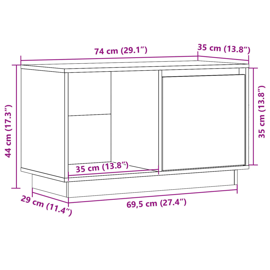 tv-bord 74x35x44 cm massivt fyrretræ grå