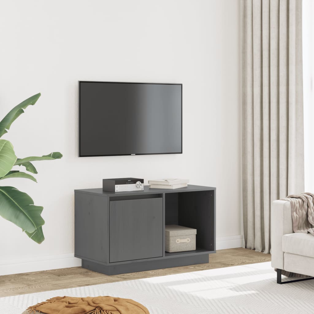 tv-bord 74x35x44 cm massivt fyrretræ grå