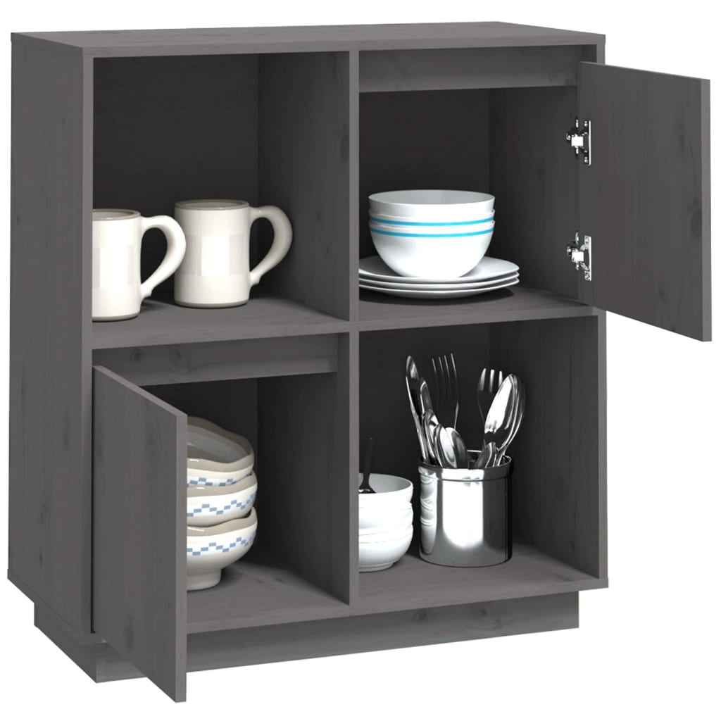 skænk 74x35x80 cm massivt fyrretræ grå